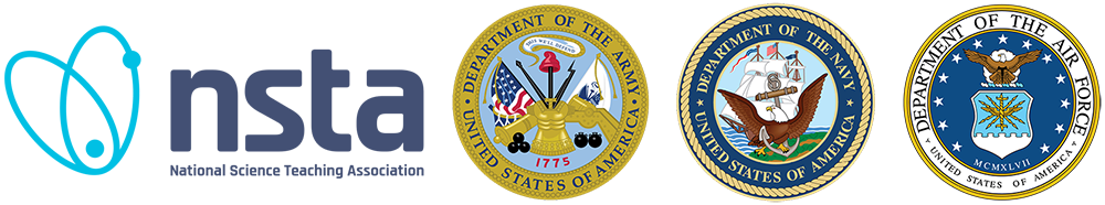 4 logos: National Science Teacher Association, Army, Navy, and Air Force Seals