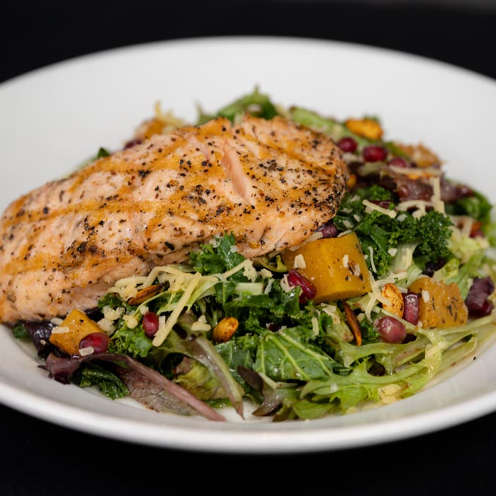 Salmon salad with corn, beans, and peppers