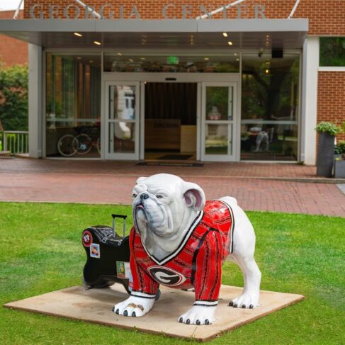 Celeste the Dawg statue located in front of the Georgia Center Hotel entrance