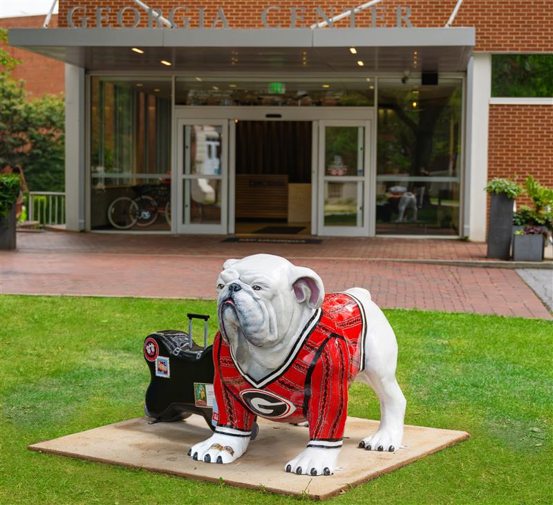 Celeste the Dawg statue located in front of the Georgia Center Hotel entrance