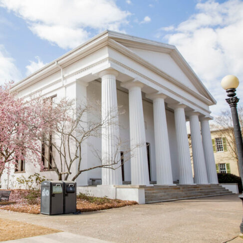 Exterior of the Chapel entrance on a sunny winter day.