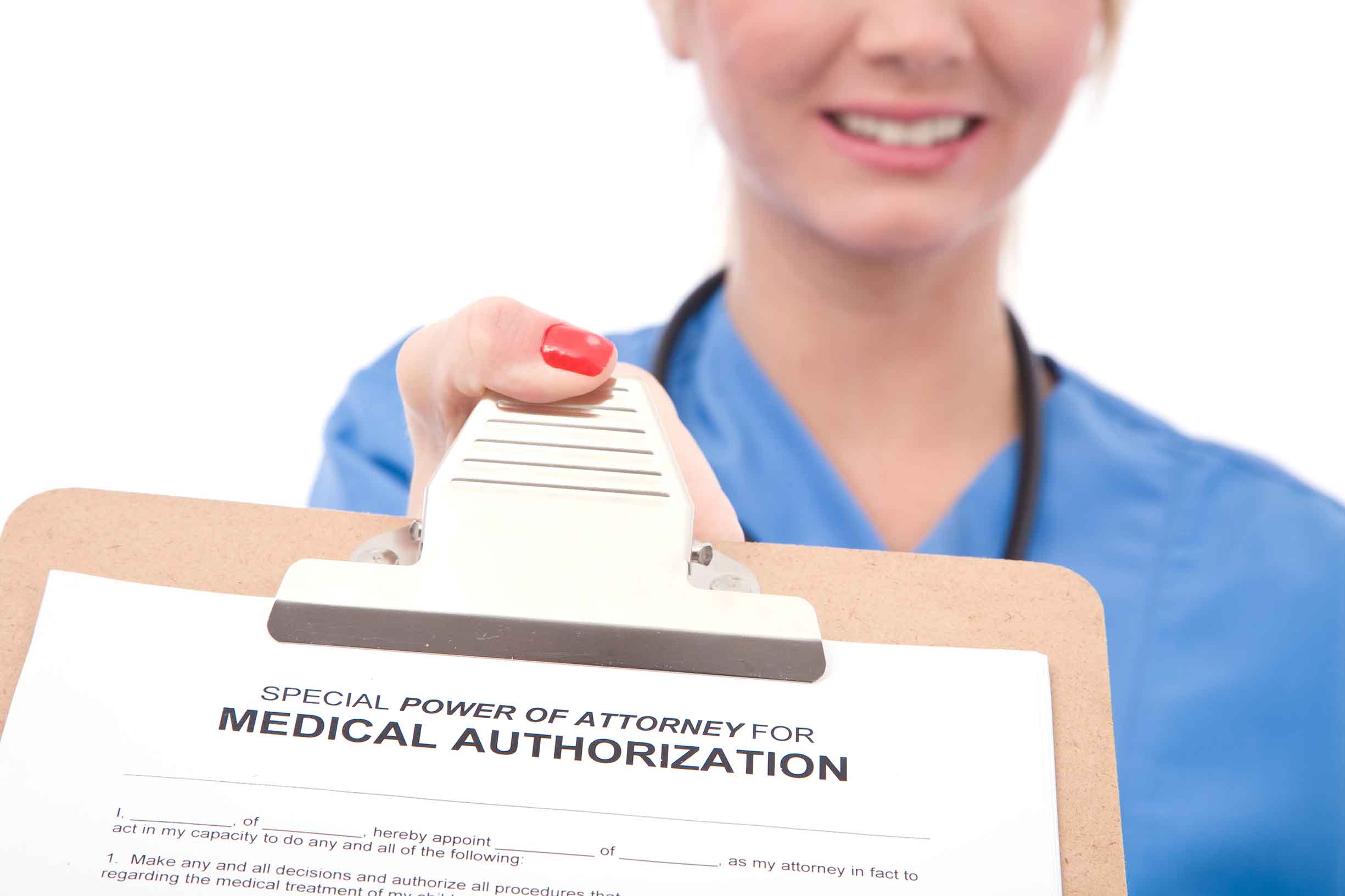 friendly female doctor with medical authorization form