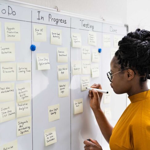 A Woman Writing Kanban Plan On Board