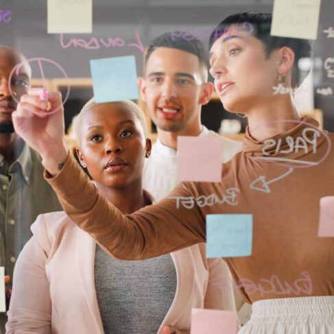 Shot of a group of businesspeople having a brainstorming session in a modern office.