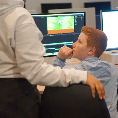 Student looking at a computer screen