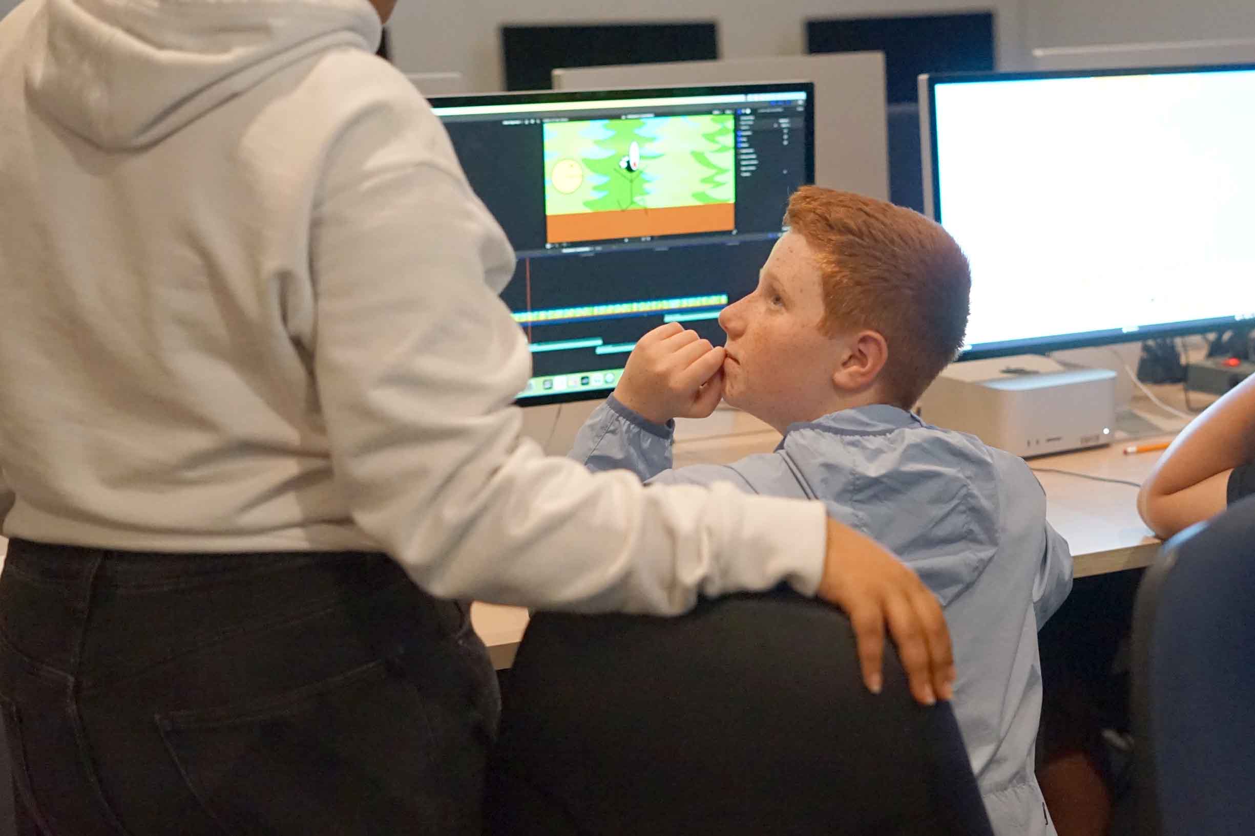 Student looking at a computer screen