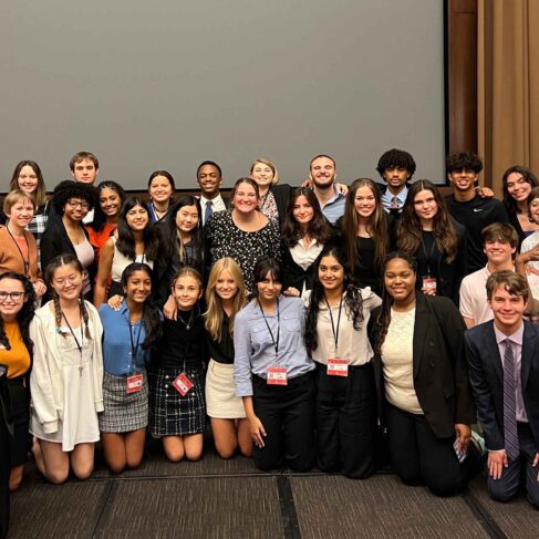 A group of students attending Mock Trial Academy
