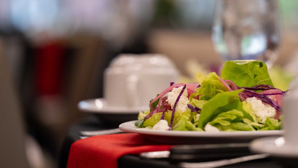 View of a salad on a table in the banquet room