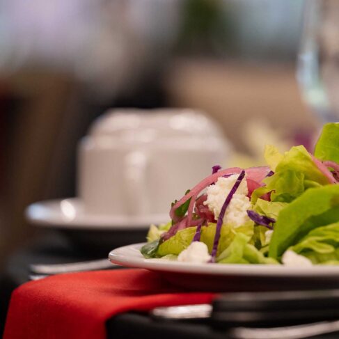 View of a salad on a table in the banquet room