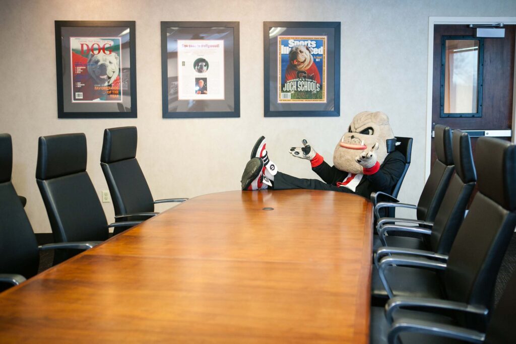 Hairy Dawg in a conference room.