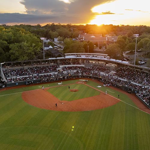 Sunset over the newly renovated baseball facilities during game one of a weekend series against Arkansas at Foley Field.