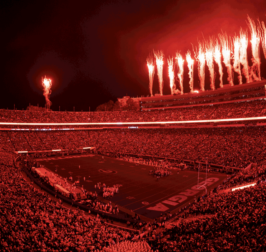 Sanford Stadium completely red during Football Game