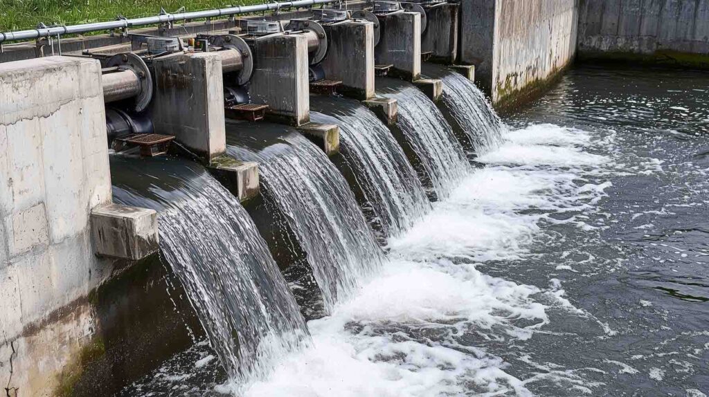 Water conservation measures in action at a local water treatment facility during daytime hours