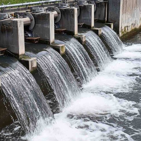 Water conservation measures in action at a local water treatment facility during daytime hours
