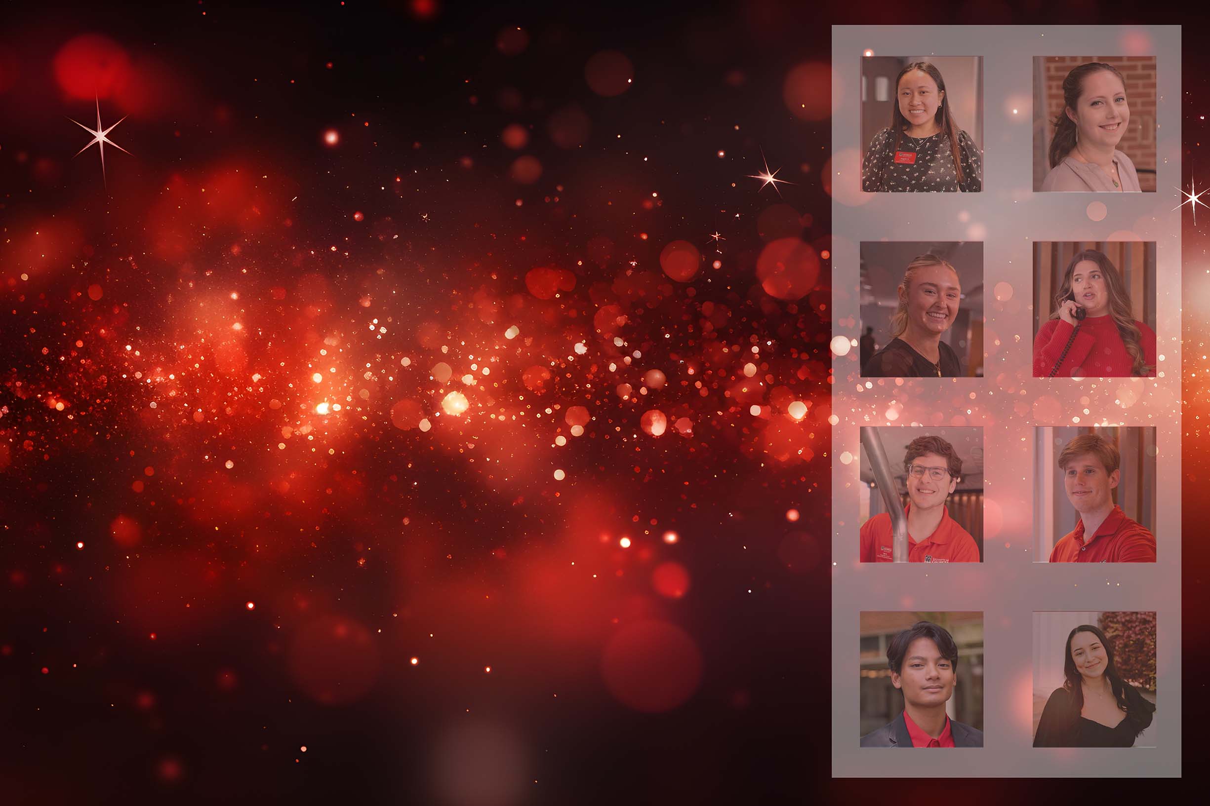 Decorative image with a person selecting from a group of student profile photos