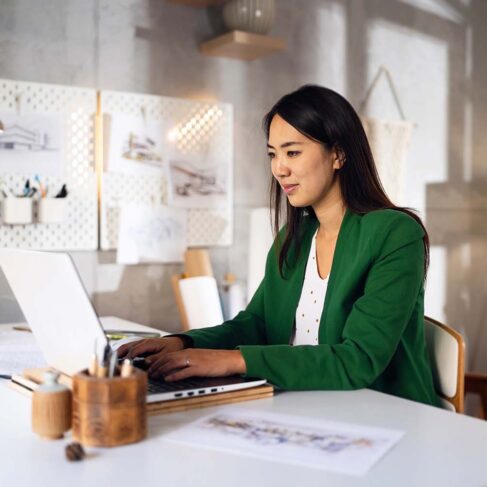 Woman working at her home office.