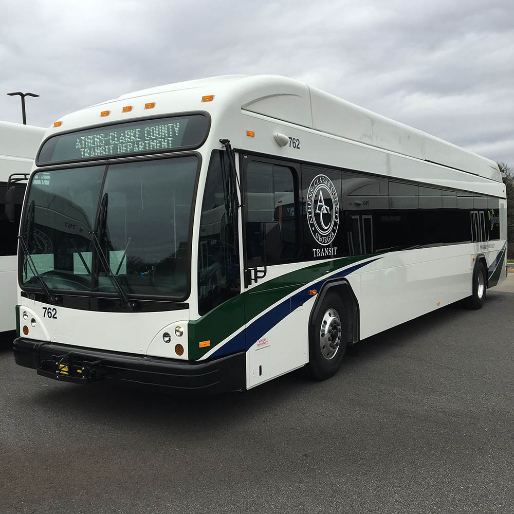 Athens Clarke County bus in a parking lot